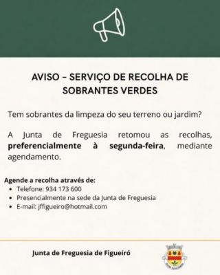 Aviso - Servi&ccedil;o de Recolha de Sobrantes Verdes