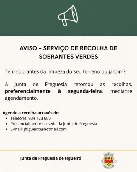 Aviso - Servi&ccedil;o de Recolha de Sobrantes Verdes